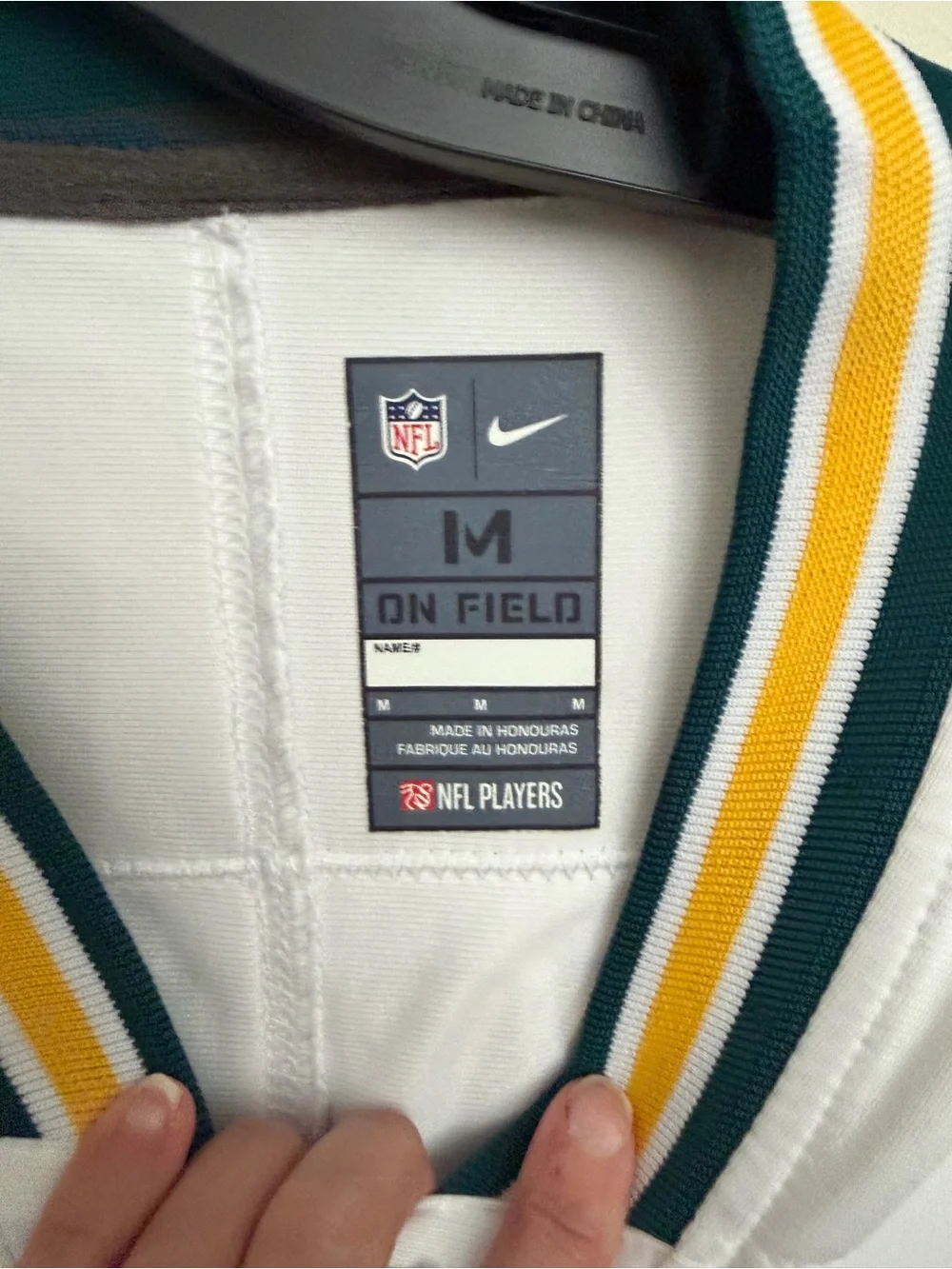 Nike White Green Number 6 NFL Jersey with Gold & Navy Trim